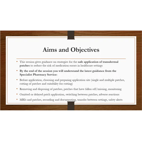 Transdermal Patches Safe Use Of Training Resources