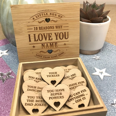 Personalised 10 Reasons Why I Love You Bamboo Box and Beech Hearts title=
