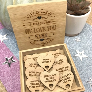 Personalised 10 Reasons Why I Love You Bamboo Box and Beech Hearts