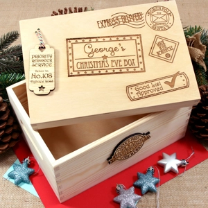 Personalised Wooden Christmas Eve Box With Delivery Tag