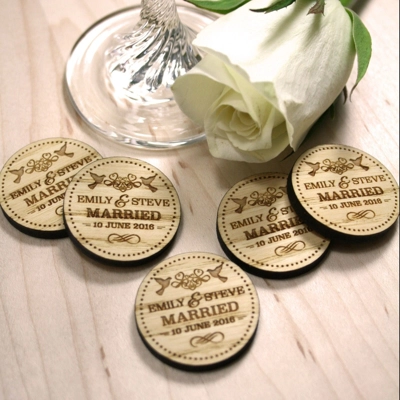 Personalised Rustic Wooden "Married" Wedding Favours Table Confetti title=