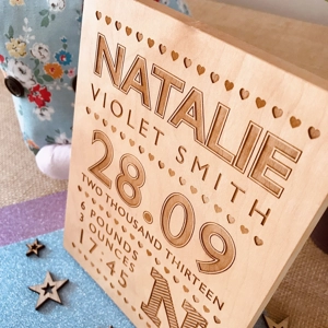 Personalised New Baby Keepsake Birth Information Nursery Artwork