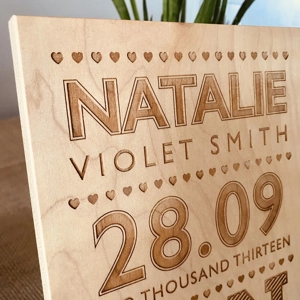 Personalised New Baby Keepsake Birth Information Nursery Artwork