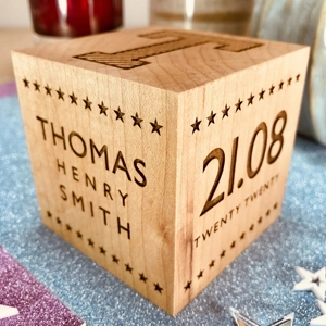 Personalised Wooden Baby Block - Stars | Unique Baby Gift