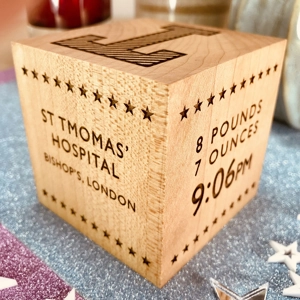 Personalised Wooden Baby Block - Stars | Unique Baby Gift