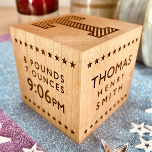 Personalised Wooden Baby Block - Stars | Unique Baby Gift