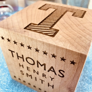 Personalised Wooden Baby Block - Stars | Unique Baby Gift