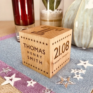 Personalised Wooden Baby Block - Stars | Unique Baby Gift