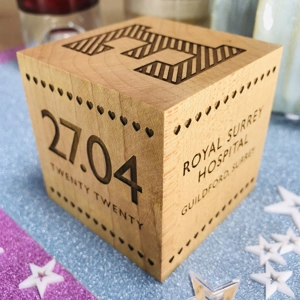 Personalised Wooden Baby Block - Hearts | Unique Baby Gift