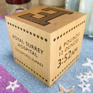 Personalised Wooden Baby Block - Hearts | Unique Baby Gift