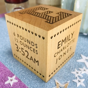 Personalised Wooden Baby Block - Hearts | Unique Baby Gift
