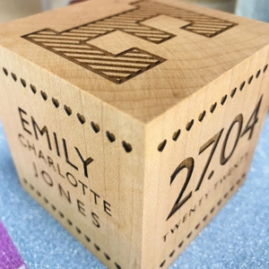 Personalised Wooden Baby Block - Hearts | Unique Baby Gift