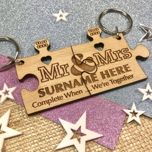 Personalised Couples 2 x Jigsaw Piece Keyring Wedding, Anniversary