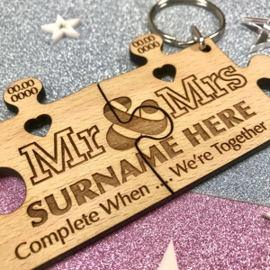 Personalised Couples 2 x Jigsaw Piece Keyring Wedding, Anniversary
