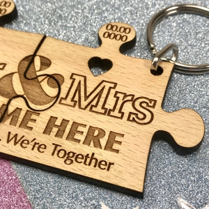 Personalised Couples 2 x Jigsaw Piece Keyring Wedding, Anniversary