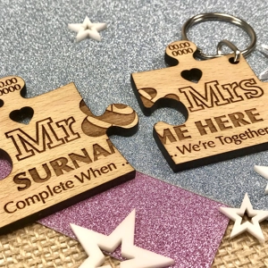 Personalised Couples 2 x Jigsaw Piece Keyring Wedding, Anniversary