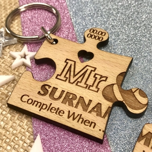 Personalised Couples 2 x Jigsaw Piece Keyring Wedding, Anniversary