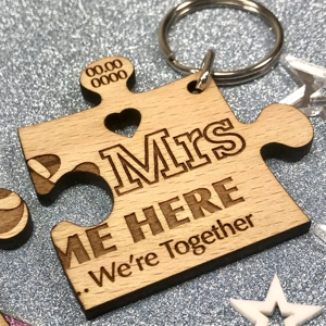 Personalised Couples 2 x Jigsaw Piece Keyring Wedding, Anniversary