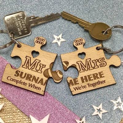 Personalised Couples 2 x Jigsaw Piece Keyring Wedding, Anniversary title=