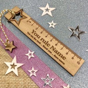 Personalised Teacher Thank You Gift Wooden Beech Bookmark Star
