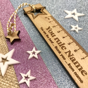 Personalised Teacher Thank You Gift Wooden Beech Bookmark Star
