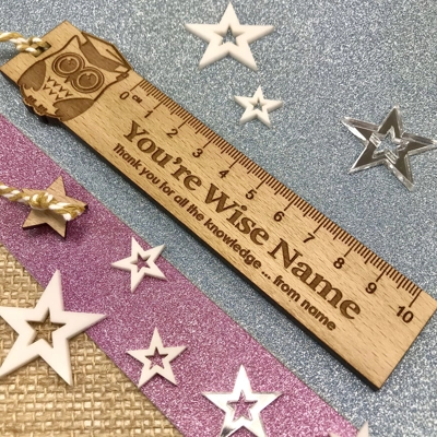 Personalised Teacher Thank You Gift Wooden Beech Bookmark Owl title=