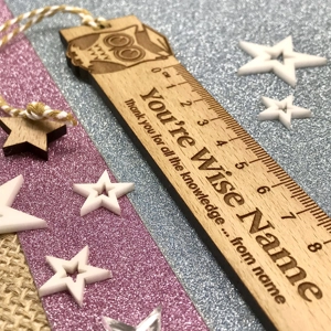 Personalised Teacher Thank You Gift Wooden Beech Bookmark Owl