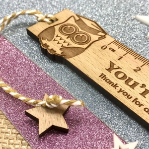Personalised Teacher Thank You Gift Wooden Beech Bookmark Owl