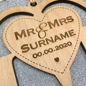 Wooden Personalised Wedding Entwined Hearts Keepsake Gift