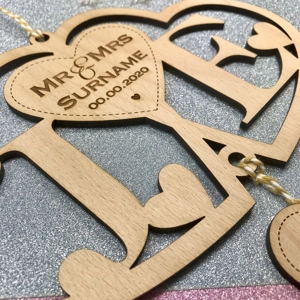 Wooden Personalised Wedding Entwined Hearts Keepsake Gift