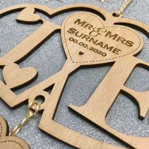 Wooden Personalised Wedding Entwined Hearts Keepsake Gift