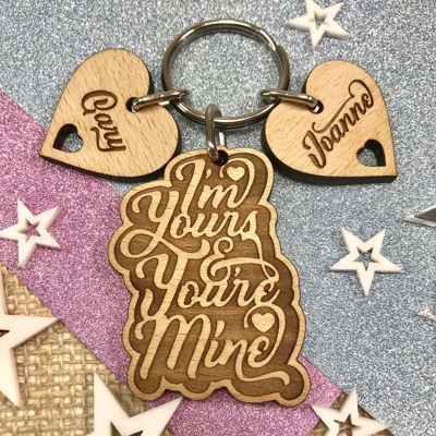 Personalised Couples Keyring "I'm Yours, You're Mine" Anniversary Gift title=