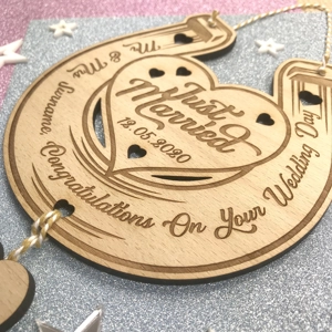 Wooden Personalised Just Married Horseshoe Wedding Keepsake Gift
