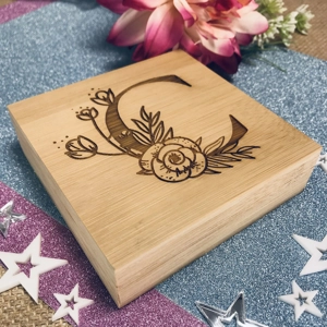Floral Monogram Box - Engraved Initial Eco Bamboo Keepsake Box