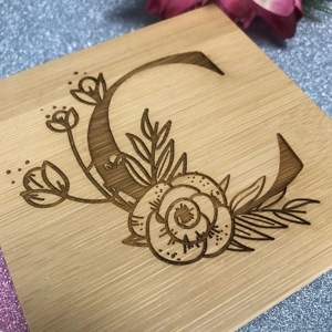 Floral Monogram Box - Engraved Initial Eco Bamboo Keepsake Box