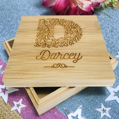 Personalised Monogram & Name Box - Initial Bamboo Keepsake title=