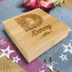 Personalised Monogram & Name Box - Initial Bamboo Keepsake