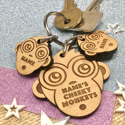 Personalised Cheeky Monkey Keyring Gift Daddy Dad Papa Grandad title=