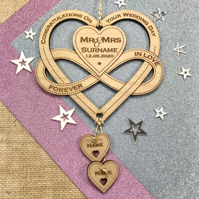 Heart & Infinity Bow Wedding / Bridal Keepsake Gift title=