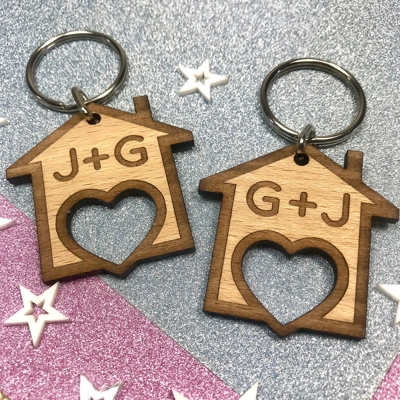 Personalised First Home Keyrings - House Warming Gift title=