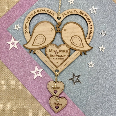 Personalised Lovebirds Wedding / Bridal Keepsake Gift title=