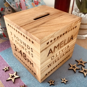 Personalised Wooden Money Box - Hearts