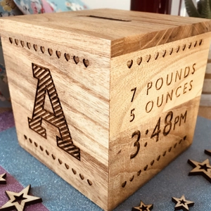 Personalised Wooden Money Box - Hearts