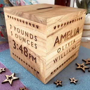 Personalised Wooden Money Box - Hearts