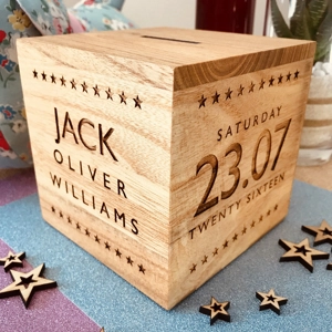 Personalised Wooden Money Box - Stars