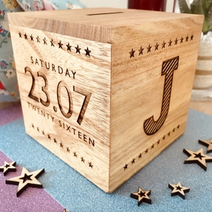 Personalised Wooden Money Box - Stars