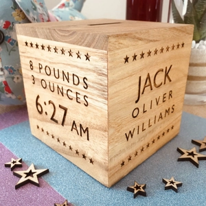 Personalised Wooden Money Box - Stars