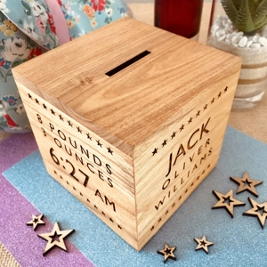 Personalised Wooden Money Box - Stars