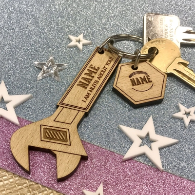 Personalised Spanner Keyring "I'm NUTS About You" Keychain title=