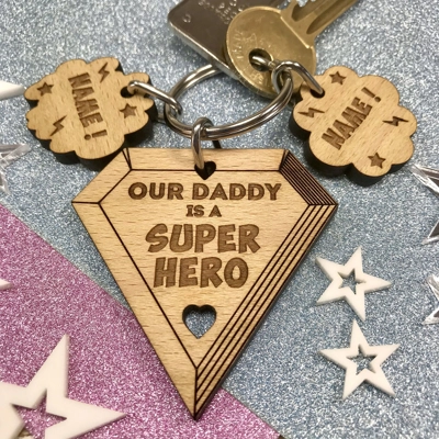 Personalised Daddy Is A Superhero Keyring Super Hero Keychain title=